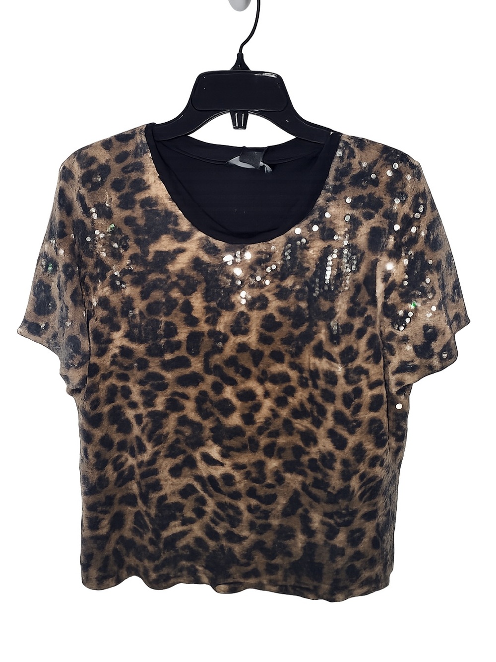 Sanctuary Brown and Black Leopard Sequin Short Sleeve Top